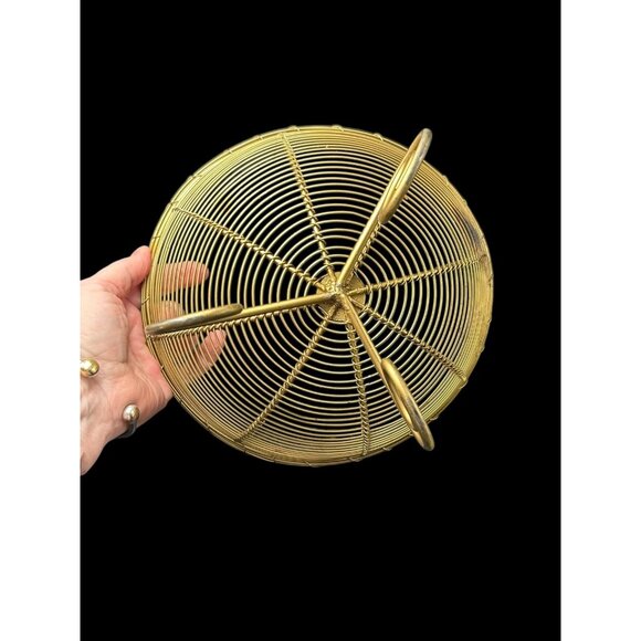 Vintage Gold Round French Woven Wire Pedestal Basket Fruit Boho Centerpiece Bowl - Picture 4 of 8